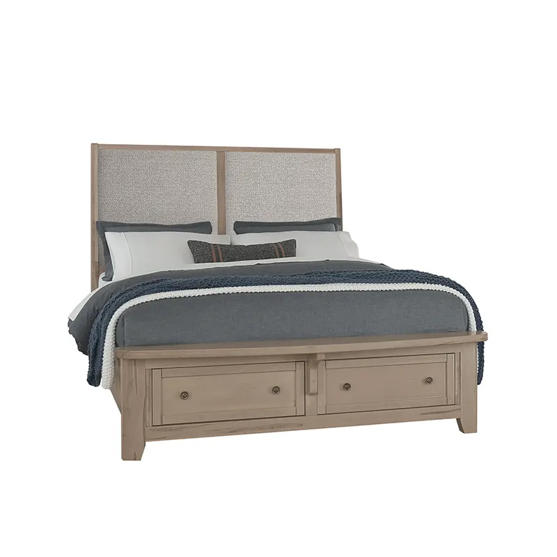 Woodbridge - Queen Storage Upholstered Bed With Grey Fabric - Clear Maple