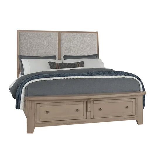 Woodbridge - Queen Storage Upholstered Bed With Grey Fabric - Clear Maple