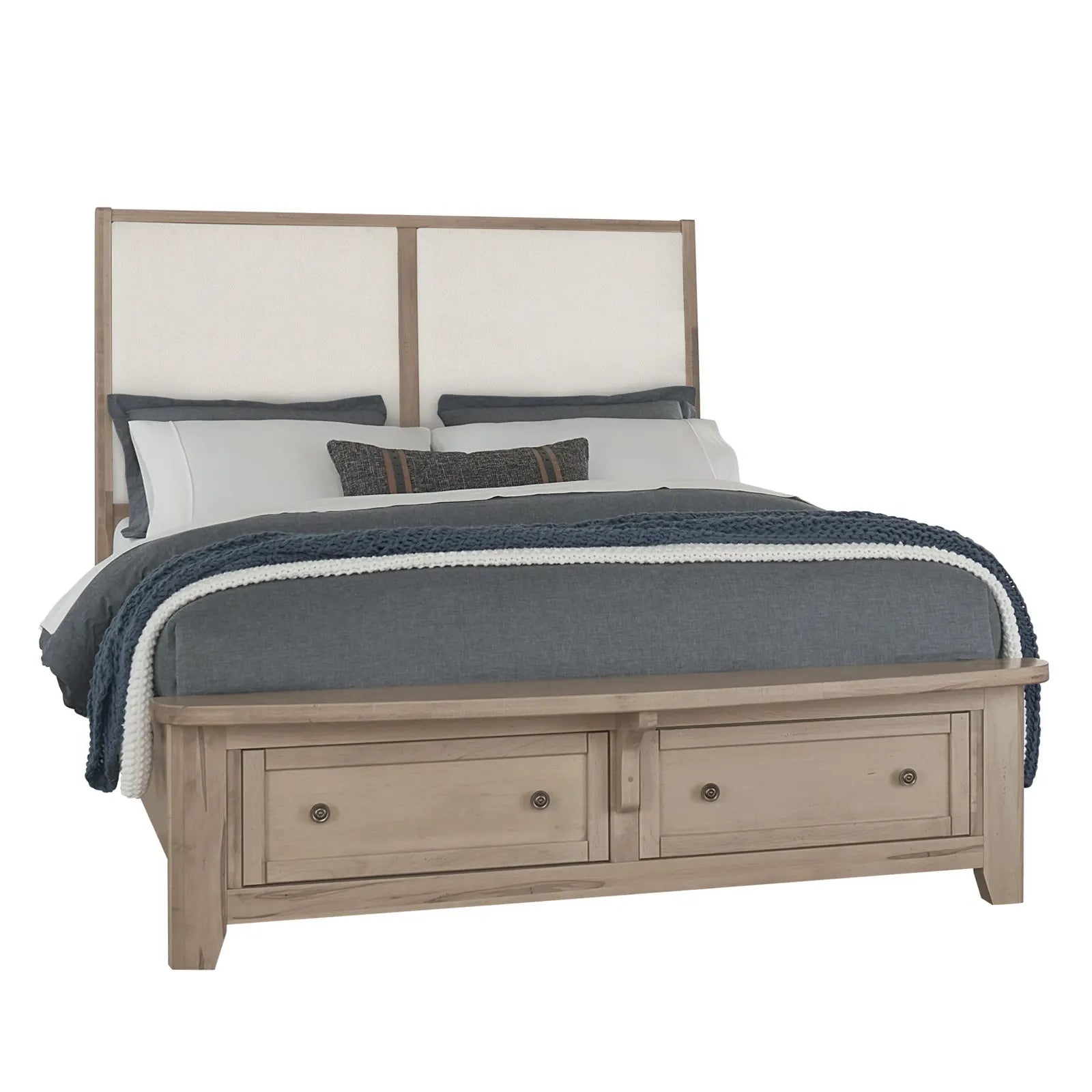 Woodbridge - King Storage Upholstered Bed With White Fabric - Clear Maple