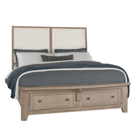 Woodbridge - King Storage Upholstered Bed With White Fabric - Clear Maple