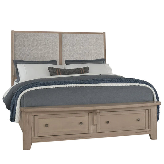 Woodbridge - King Storage Upholstered Bed With Grey Fabric - Clear Maple