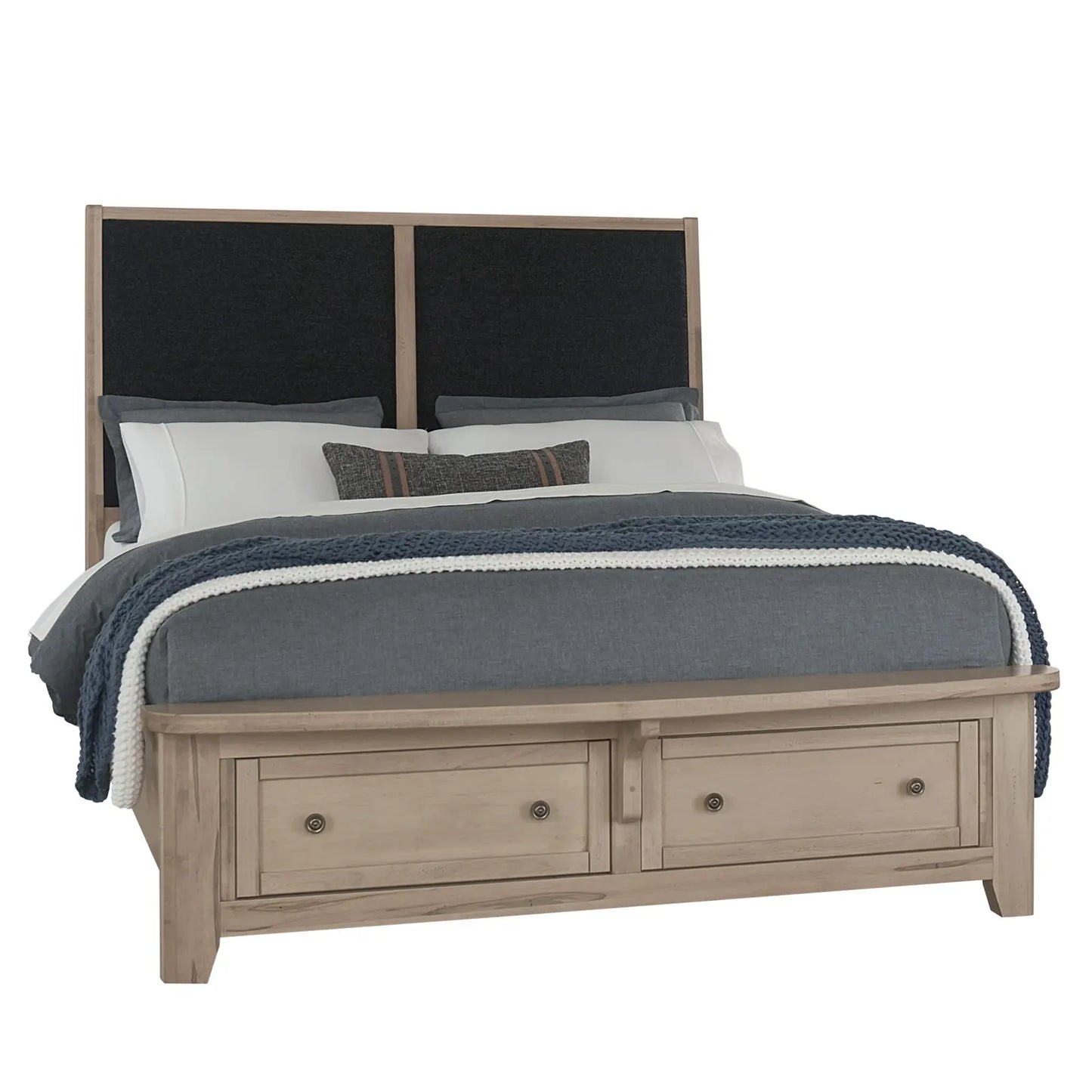 Woodbridge - King Storage Upholstered Bed With Black Fabric - Clear Maple