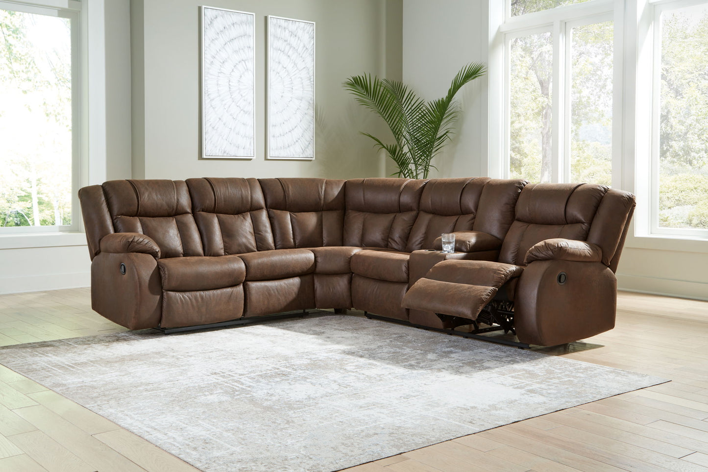 Trail Boys - Walnut - 2-Piece Reclining Sectional With Raf Reclining Loveseat With Console