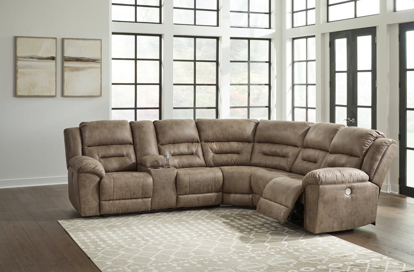 Ravenel - Fossil - 3-Piece Power Reclining Sectional With Laf Power Reclining Loveseat With Console 1