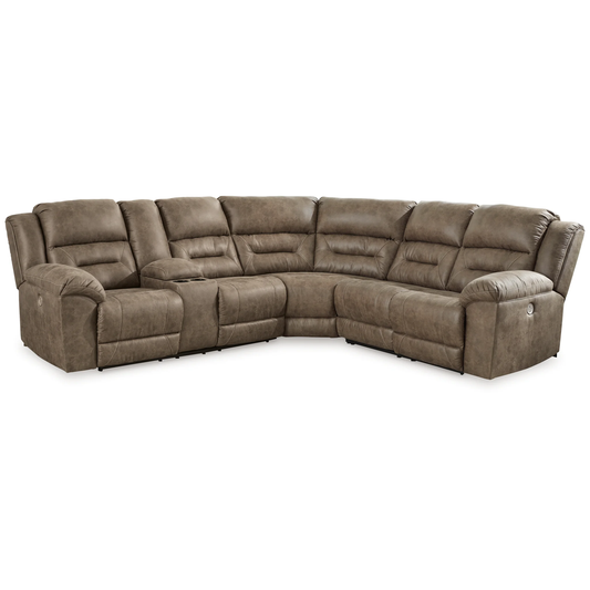 Ravenel - 3-Piece Power Reclining Sectional With Laf Power Reclining Loveseat With Console - Faux Leather - Fossil