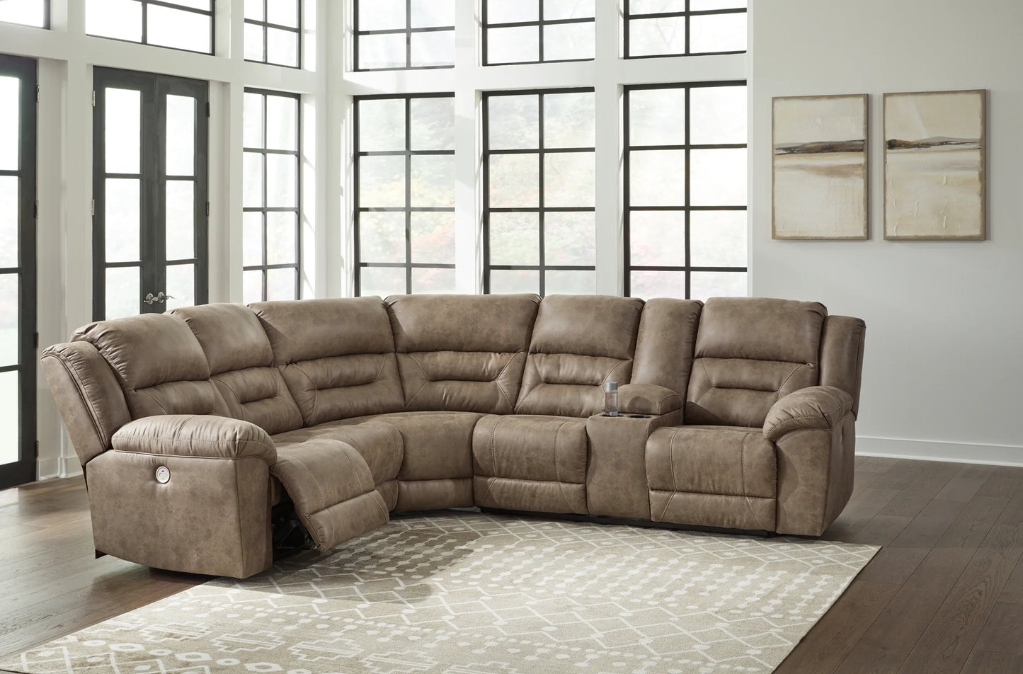 Ravenel - Fossil - 3-Piece Power Reclining Sectional With Raf Power Reclining Loveseat With Console 1