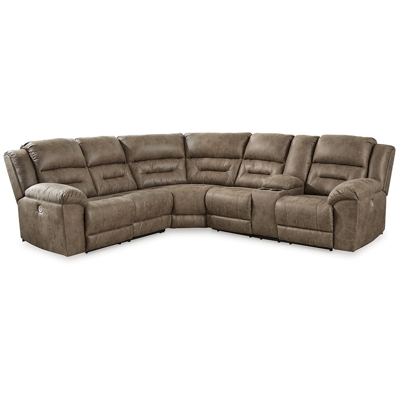 Ravenel - Fossil - 3-Piece Power Reclining Sectional With Raf Power Reclining Loveseat With Console