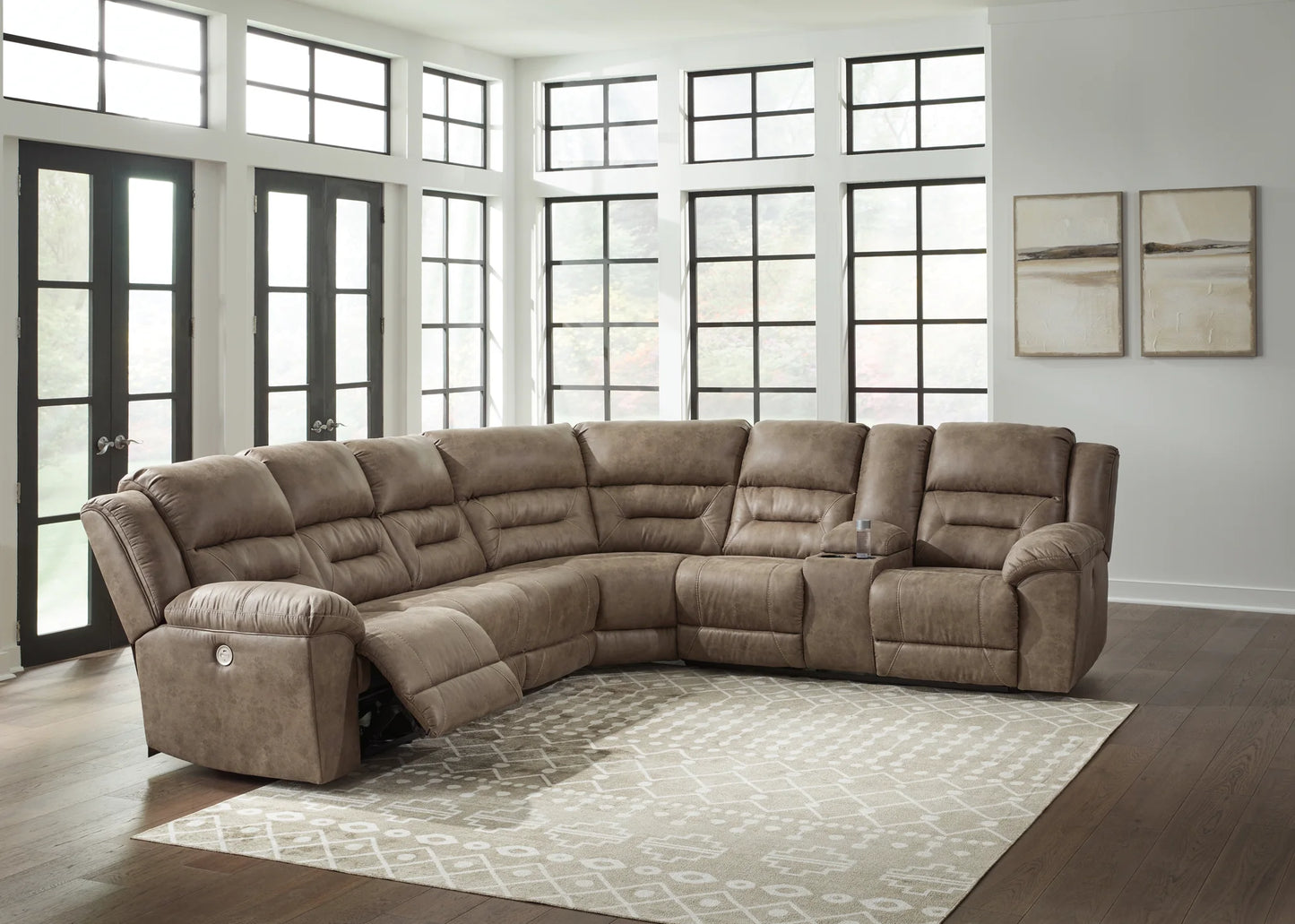Ravenel - Fossil - 4-Piece Power Reclining Sectional With Raf Power Reclining Loveseat With Console 1