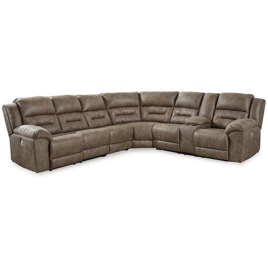 Ravenel - Fossil - 4-Piece Power Reclining Sectional With Raf Power Reclining Loveseat With Console