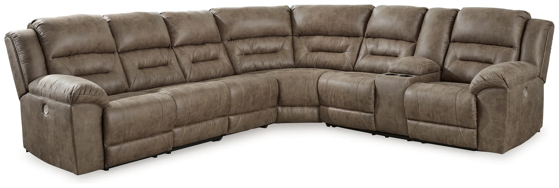Ravenel - Fossil - 4-Piece Power Reclining Sectional With Raf Power Reclining Loveseat With Console