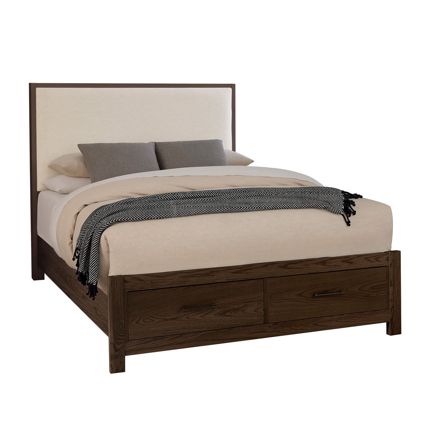 Lodge & Loft - Queen Upholstered Storage Bed - Dark Oak / Ivory Cream