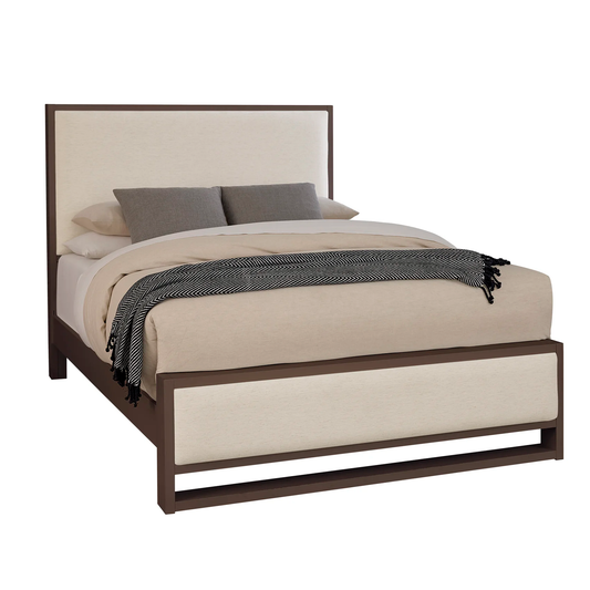 Lodge & Loft - Queen Upholstered Bed - Dark Oak / Ivory Cream