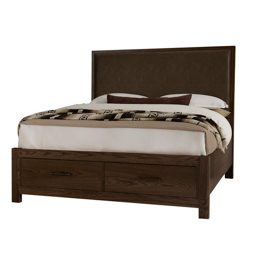 Lodge & Loft - Queen Upholstered Storage Bed - Dark Oak / Sedona Brown