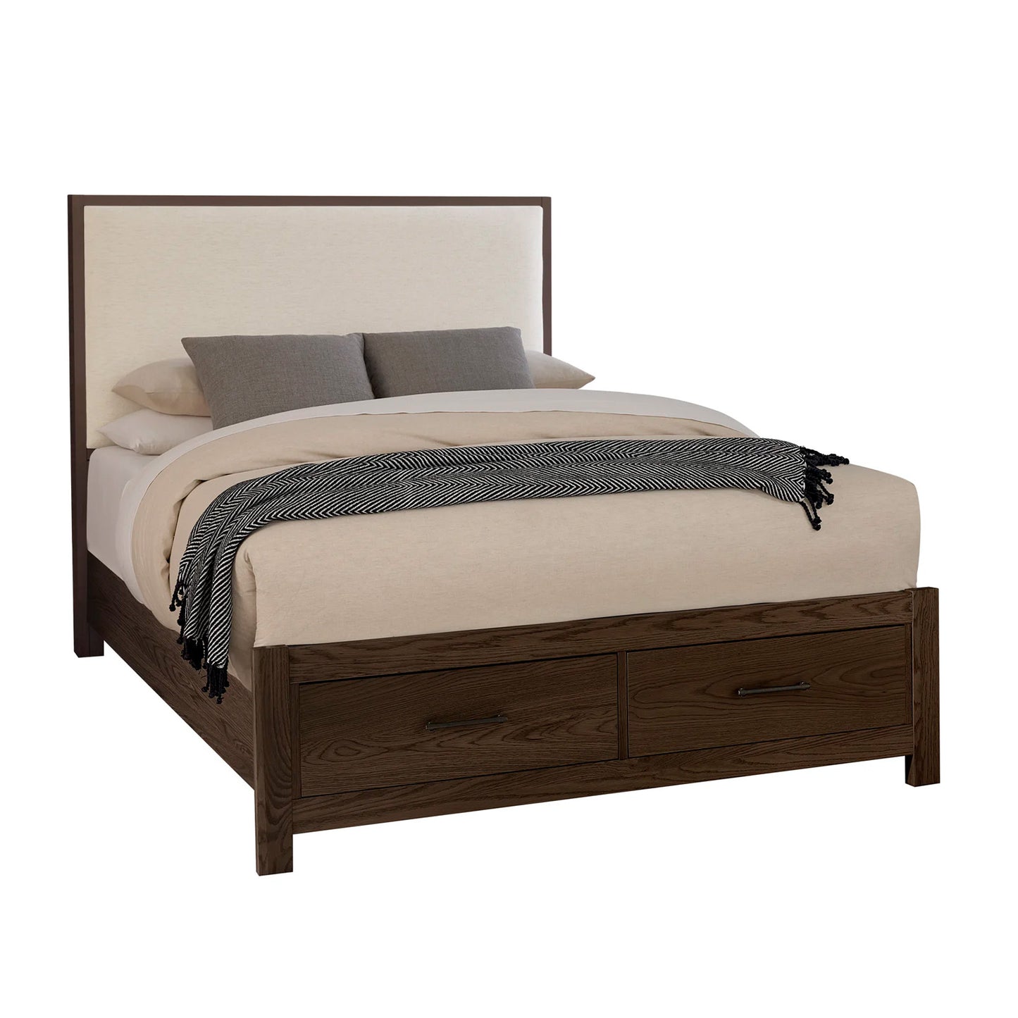 Lodge & Loft - King Upholstered Storage Bed - Dark Oak / Ivory Cream