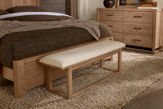 Lodge & Loft - Upholstered Bench - Ivory Cream / Blond Oak