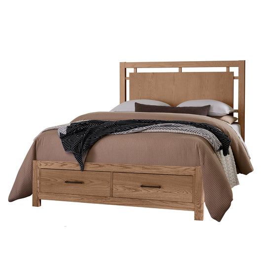 Lodge & Loft - King Floating Panel Bed With Footboard Storage - Blond Oak