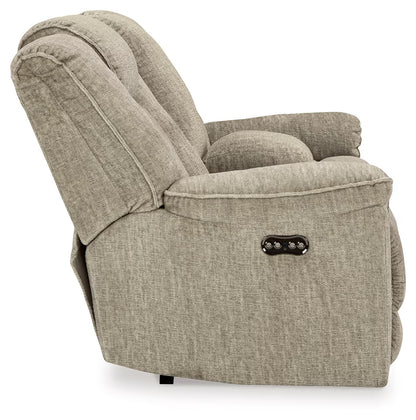 Hindmarsh - Stone - Power Reclining Loveseat With Console/ Adj Hdrst