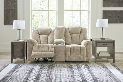 Hindmarsh - Stone - Power Reclining Loveseat With Console/ Adj Hdrst