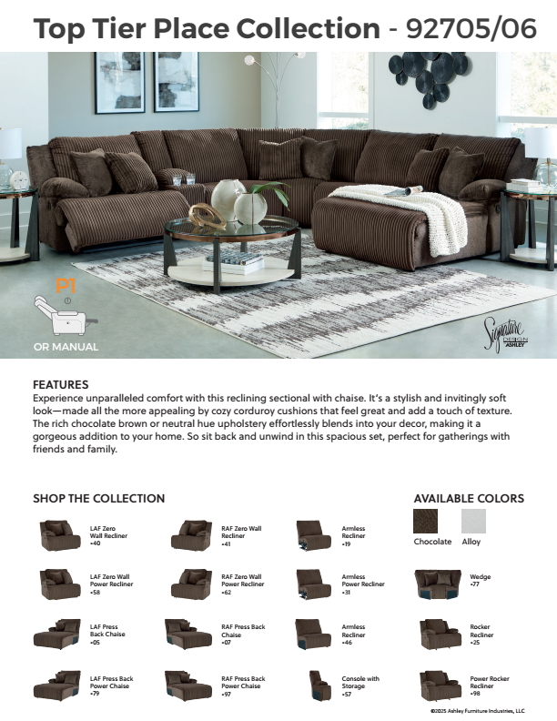 Top Tier - Chocolate - 3-Piece Reclining Sectional With Raf Press Back Chaise
