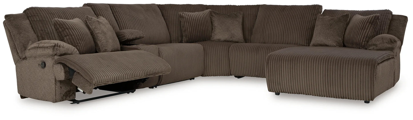 Top Tier - Chocolate - 6-Piece Reclining Sectional With Raf Press Back Chaise