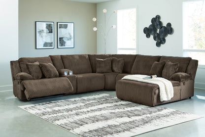 Top Tier - Chocolate - 6-Piece Reclining Sectional With Raf Press Back Chaise