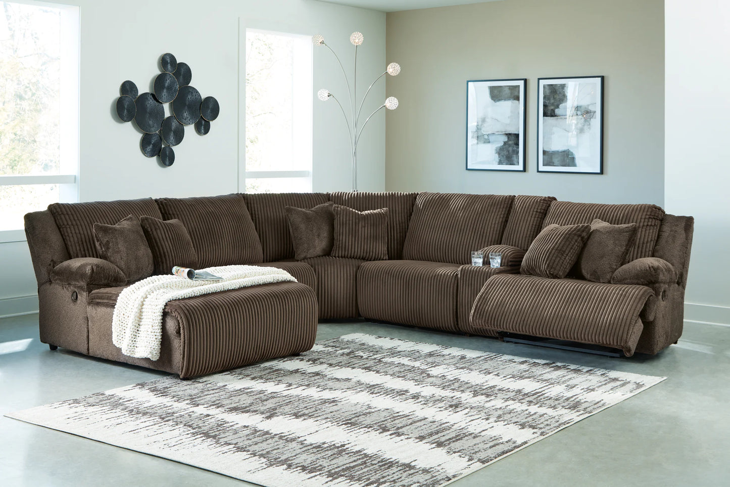 Top Tier - Chocolate - 6-Piece Reclining Sectional With Laf Press Back Chaise