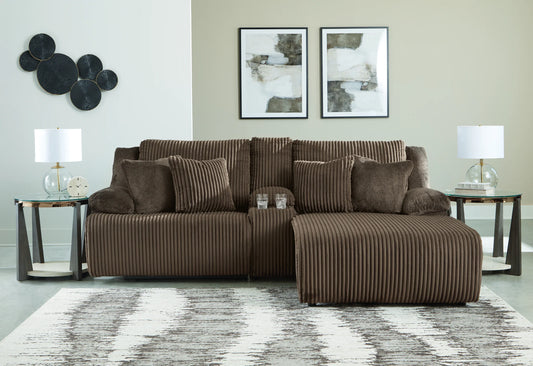 Top Tier - Chocolate - 3-Piece Reclining Sectional Sofa With Raf Press Back Chaise