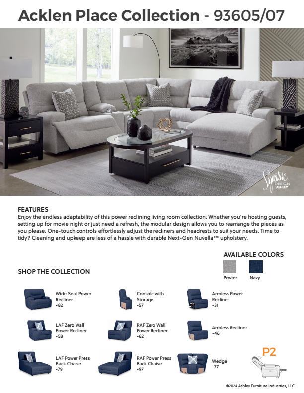 Acklen Place - 7-Piece Power Sectional Reclining Sofa With Storage Console - Pewter