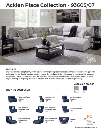 Acklen Place - 7-Piece Power Sectional Reclining Sofa With Storage Console - Pewter