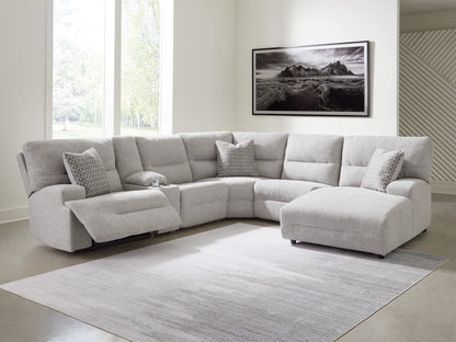 Acklen Place - Pewter - 6-Piece Power Reclining Sectional With Raf Power Reclining Back Chaise