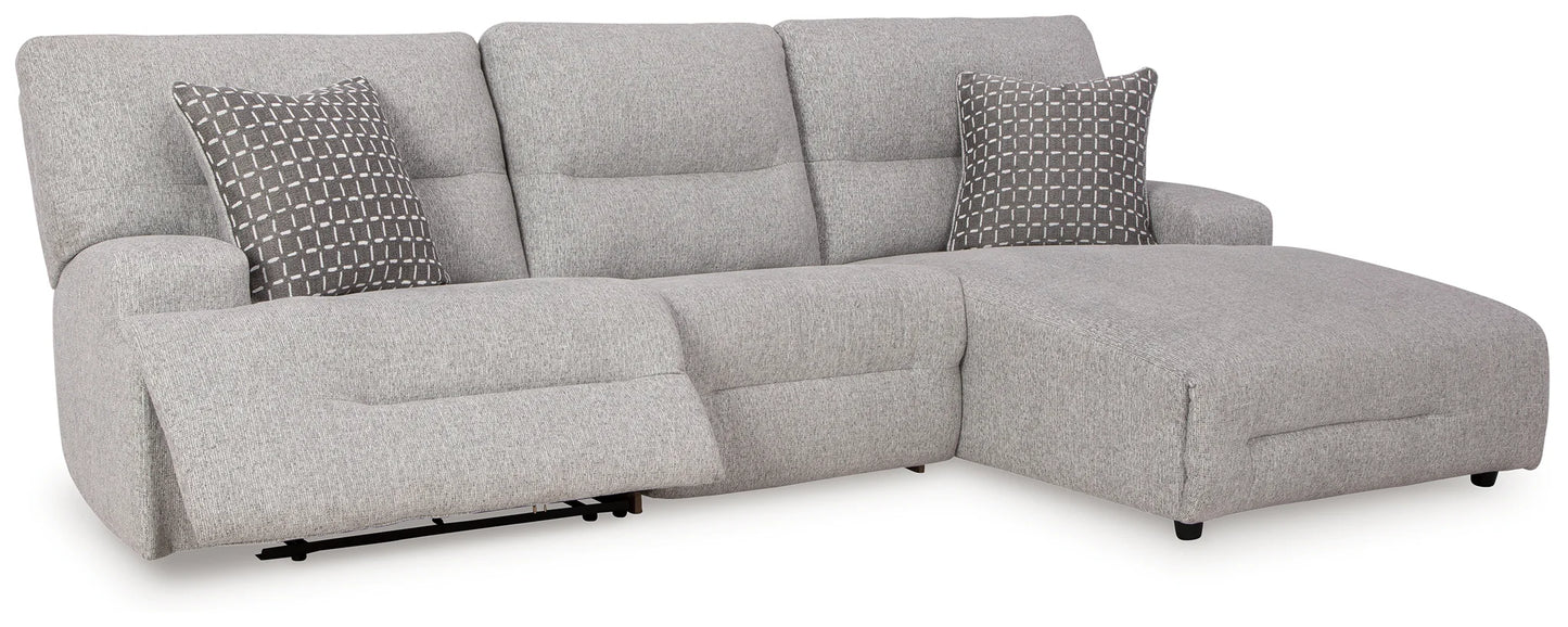 Acklen Place - Pewter - 3-Piece Power Reclining Sectional With RAF Power Reclining Back Chaise
