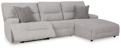 Acklen Place - Pewter - 3-Piece Power Reclining Sectional With RAF Power Reclining Back Chaise