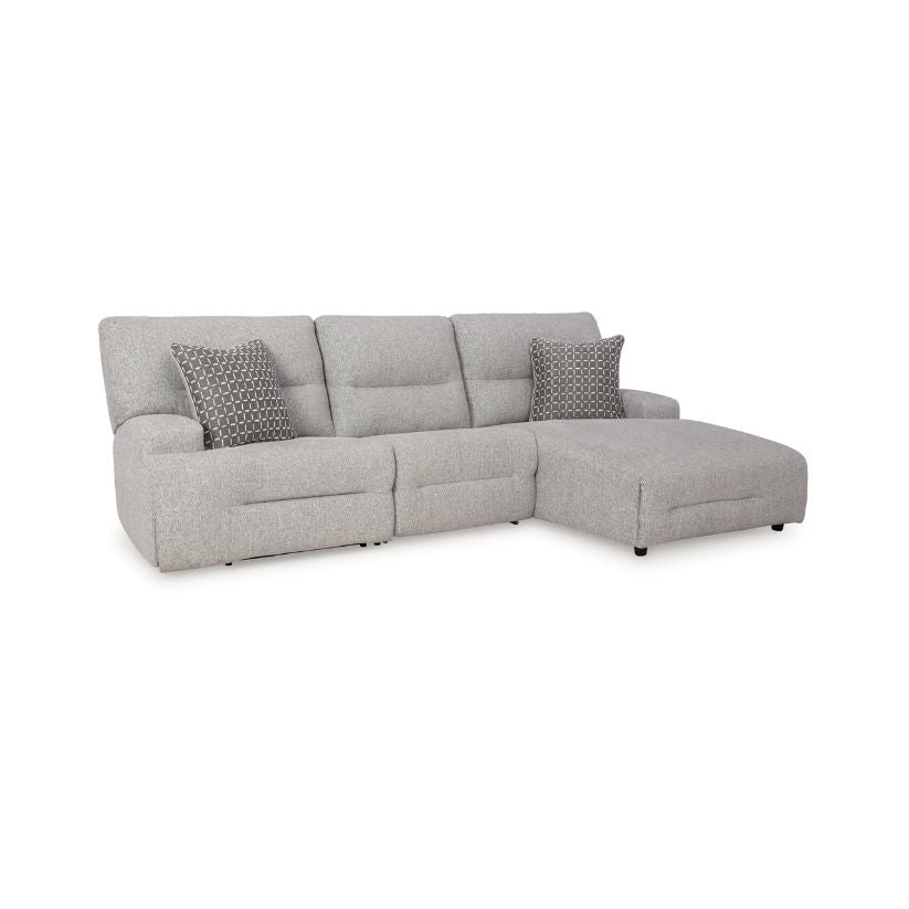 Acklen Place - Pewter - 3-Piece Power Reclining Sectional With RAF Power Reclining Back Chaise