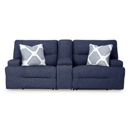 Acklen Place - 3-Piece Power Reclining Sectional Loveseat With Storage Console - Navy