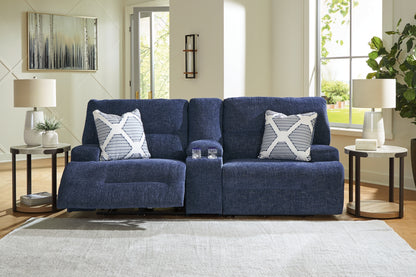Acklen Place - 3-Piece Power Reclining Sectional Loveseat With Storage Console - Navy