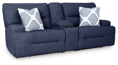 Acklen Place - 3-Piece Power Reclining Sectional Loveseat With Storage Console - Navy