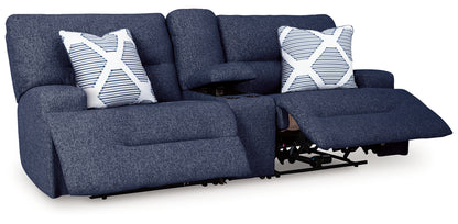 Acklen Place - 3-Piece Power Reclining Sectional Loveseat With Storage Console - Navy