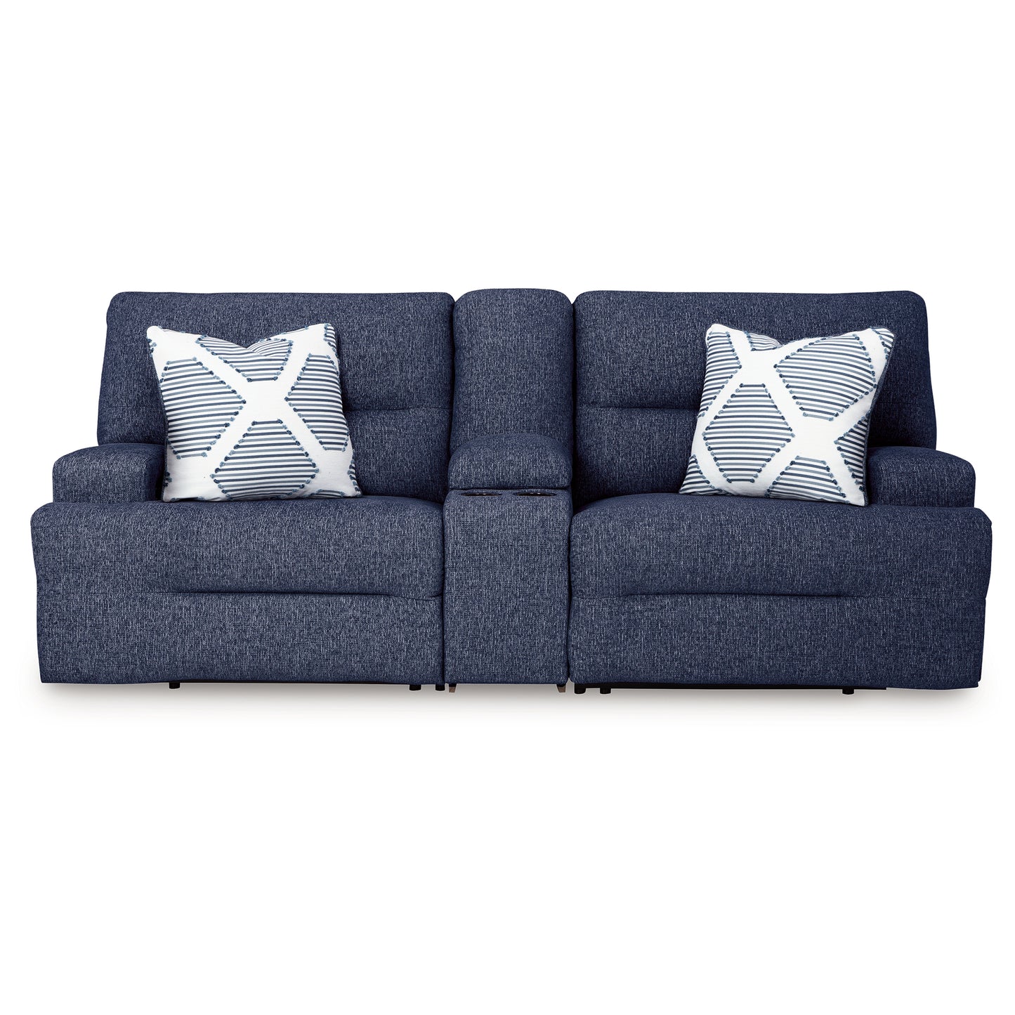 Acklen Place - 3-Piece Power Reclining Sectional Loveseat With Storage Console - Navy