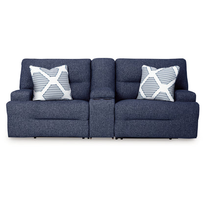 Acklen Place - 3-Piece Power Reclining Sectional Loveseat With Storage Console - Navy