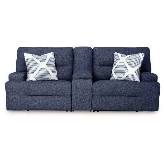 Acklen Place - 3-Piece Power Reclining Sectional Loveseat With Storage Console - Navy