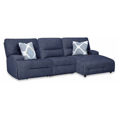 Acklen Place - Navy - 3-Piece Power Reclining Sectional With RAF Power Reclining Back Chaise And Power Armless Recliner