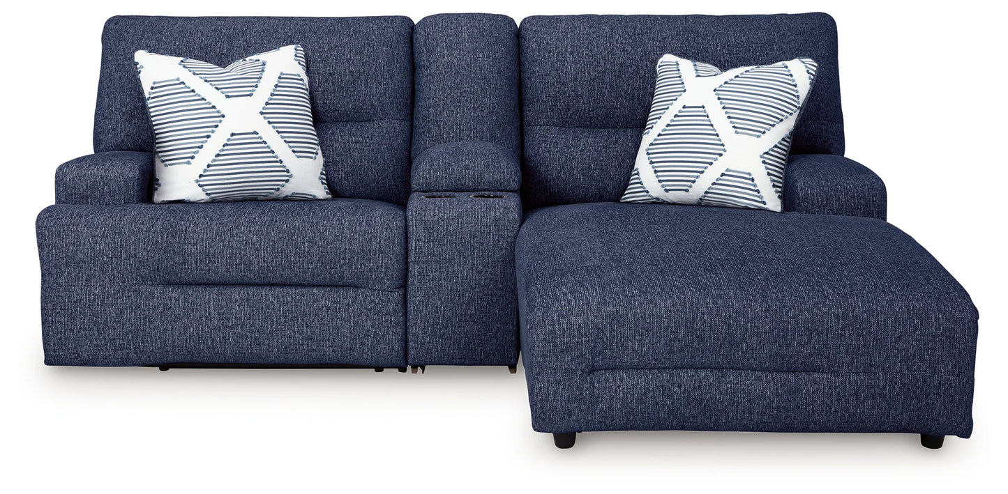 Acklen Place - Navy - 3-Piece Power Reclining Sectional Sofa With Raf Chaise