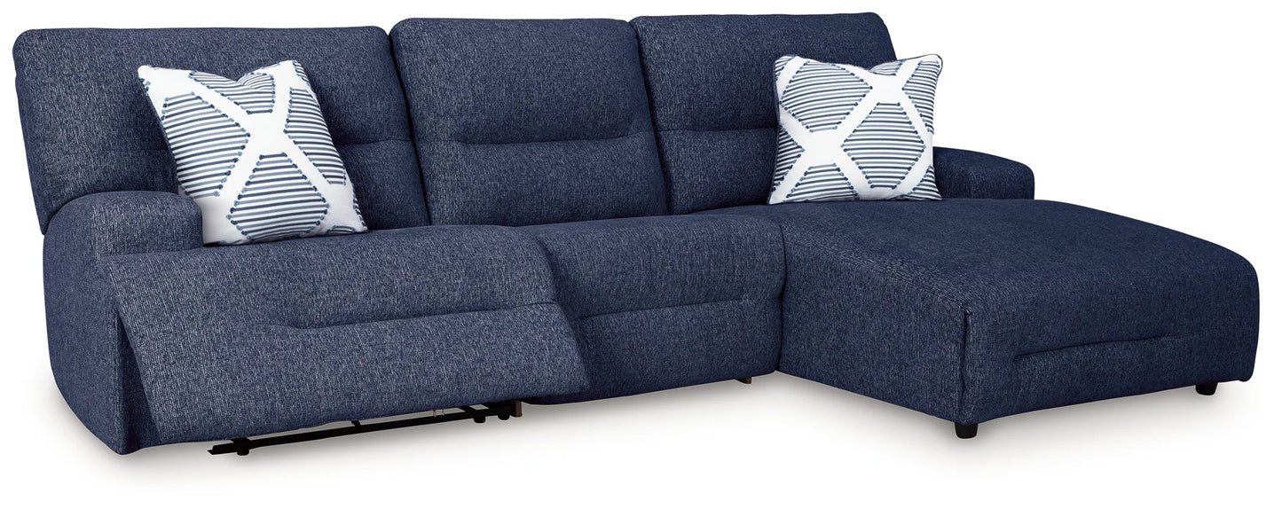 Acklen Place - Navy - 3-Piece Power Reclining Sectional With RAF Power Reclining Back Chaise
