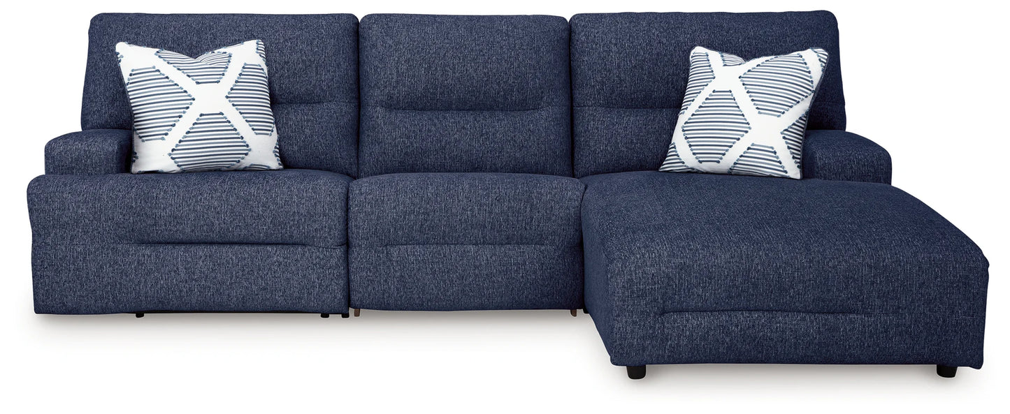 Acklen Place - Navy - 3-Piece Power Reclining Sectional With RAF Power Reclining Back Chaise