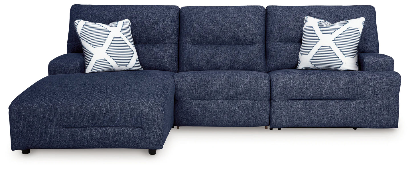 Acklen Place - Navy - 3-Piece Power Reclining Sectional With LAF Power Reclining Back Chaise