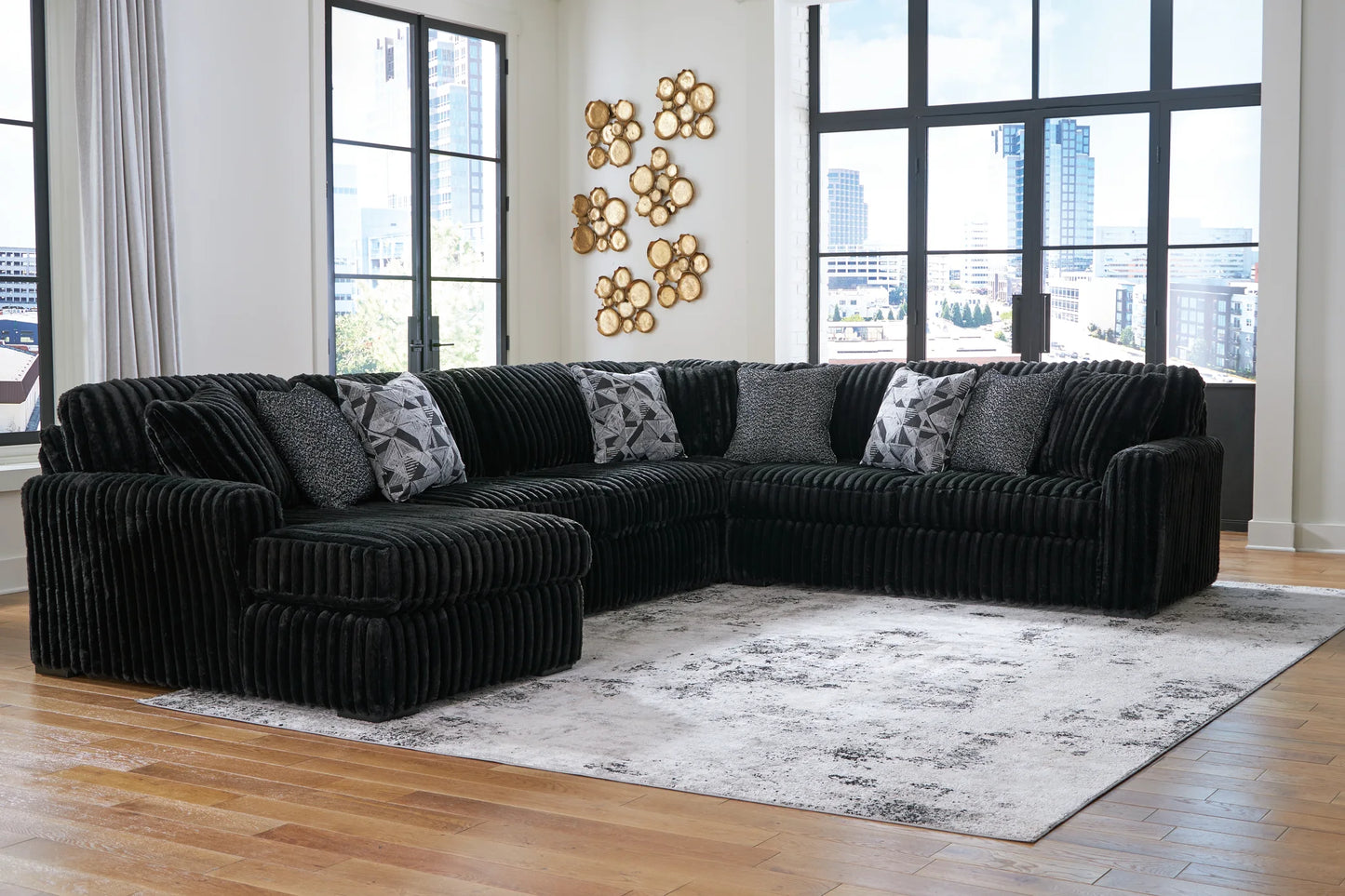 Midnight-madness - Onyx - 4-Piece Sectional With Laf Corner Chaise