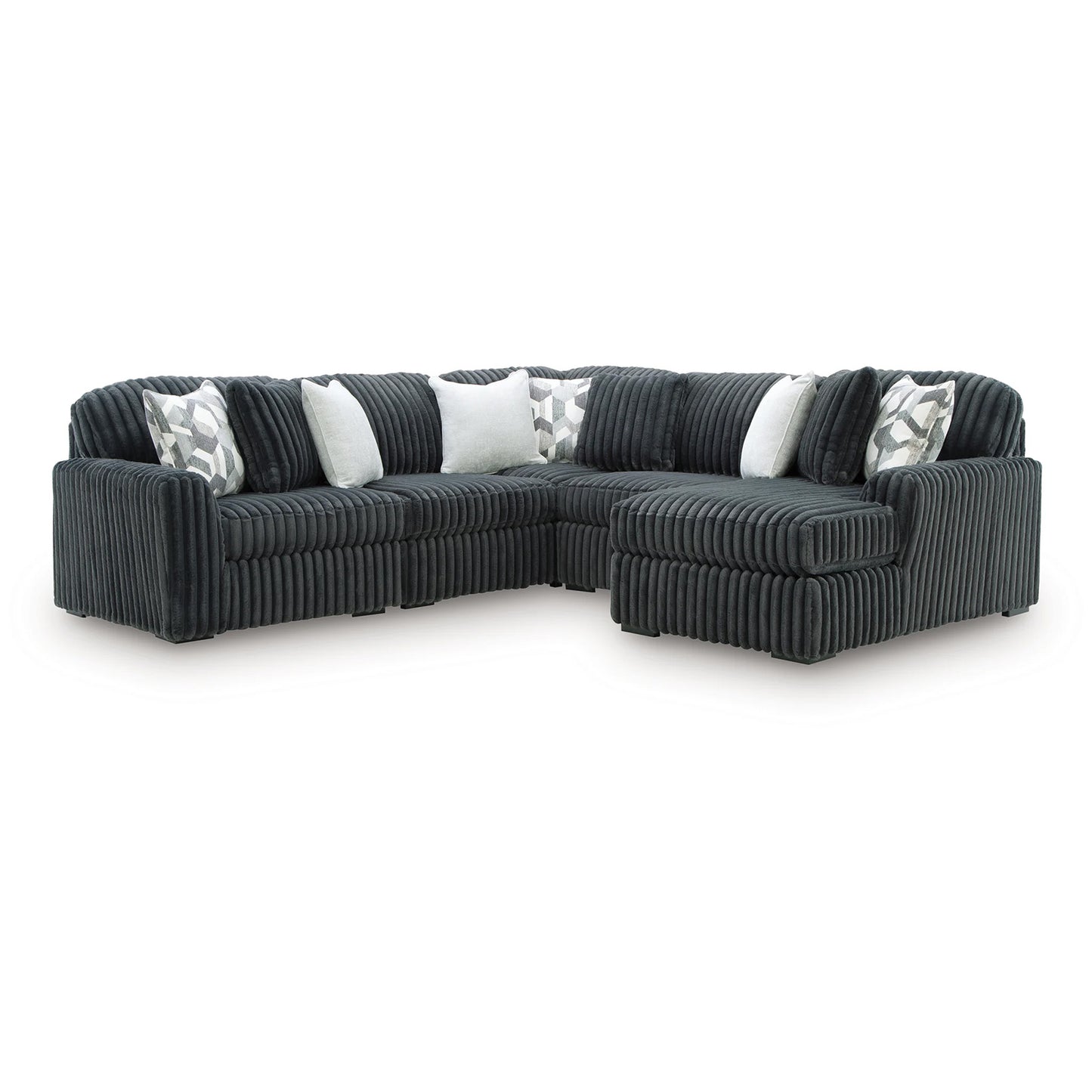 Midnight-Madness - 5-Piece Sectional With RAF Corner Chaise - Gunmetal