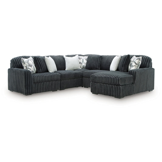 Midnight-Madness - 5-Piece Sectional With RAF Corner Chaise - Gunmetal