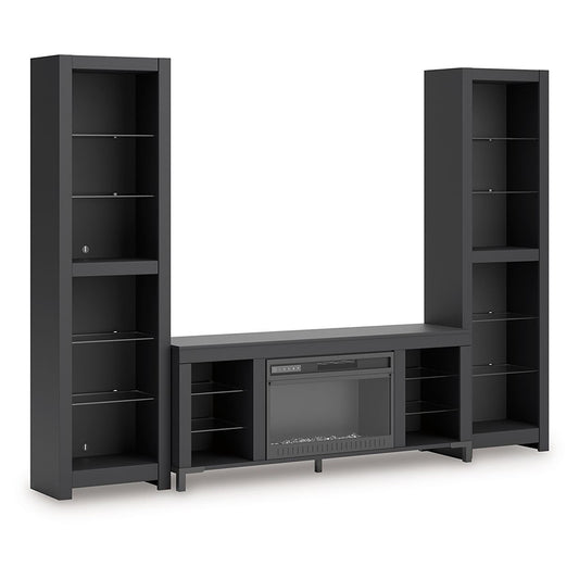 Cayberry - Black - 3-Piece Entertainment Center With Electric Fireplace