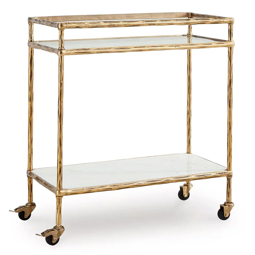 Plattfield - Antique Gold Finish - Bar Cart